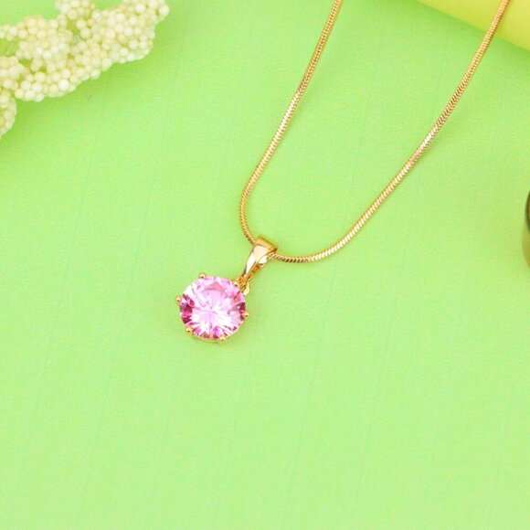 "Sparkling Pink Round Pendant in Gold Finish for Everyday Elegance, XPPT1673 - Picture 2 of 13